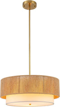 Rattan Farmhouse Chandeliers for Dining Room，Rattan Pendant Light Fixture Boho Light Fixtures with Fabric Shade Chandeliers for Bedroom Dining Room Foyer Kitchen Hallway Farmhouse（Gold）