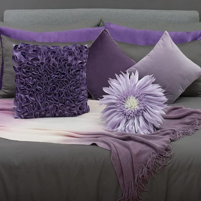 Handmade 3D Flower Round Throw Pillows with Inserts Decorative Cute Daisy Accent Pillows Soft Cushion for Bed Couch Chair Car Living Room Bedroom Home Decor Unique Gift 14Inch Lavender Purple