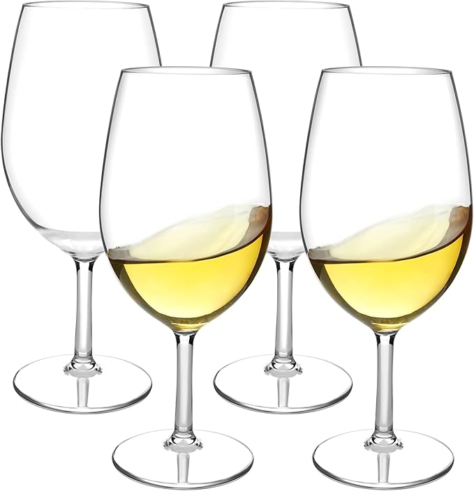 MICHLEY Floating Wine Glasses for Pool 21.5 OZ Unbreakable Tritan Plastic Red Wine Glasses with Stem Ideal for Beach Bar Camping Dishwasher Safe, Set of 4