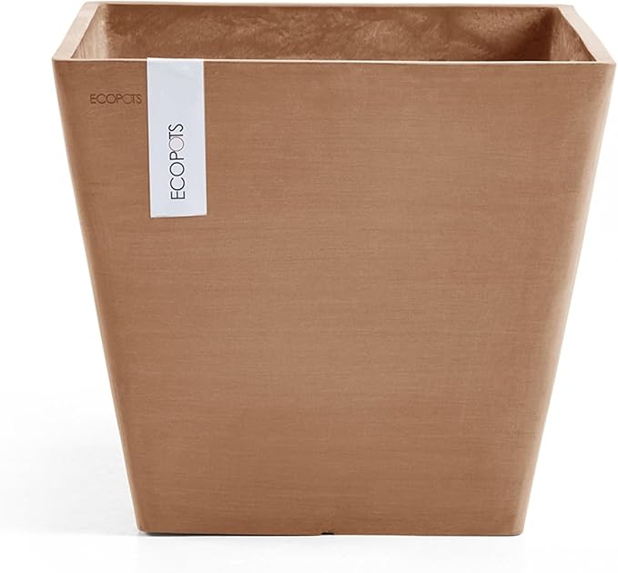 Ecopots Rotterdam Durable Modern Square Indoor/Outdoor Recycled-Based Composite Flower Planter, Terracotta Color, 15.75"