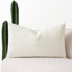 MIULEE Textured Boucle Throw Pillow Cover White Accent Solid Lumbar Christmas Pillow Case Decorative Soft Pack of 1 Couch Cushion Chair Sofa Bedroom Livingroom Home Decor,24x12 Inch