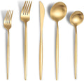 Lemeya Matte Gold Silverware Set for 8,Modern Stainless Steel Brushed Cutlery Set,40-Pieces Heavy Duty Flatware Set,Knives Spoons and Forks Set Utensils Set,Satin Finish,Dishwasher Safe