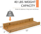 Floating Shelves Wall Mounted, 12 Inch Solid Oak Wood Shelf for Decor and Storage, Picture Ledge for Bedroom Bathroom Living Room Kitchen, Natural Color, 12 * 4 * 1.5, Set of 2