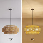 3-Tier Large Rattan Chandeliers, 23.6in Woven Boho Coastal Pendant Lights for Dining Room