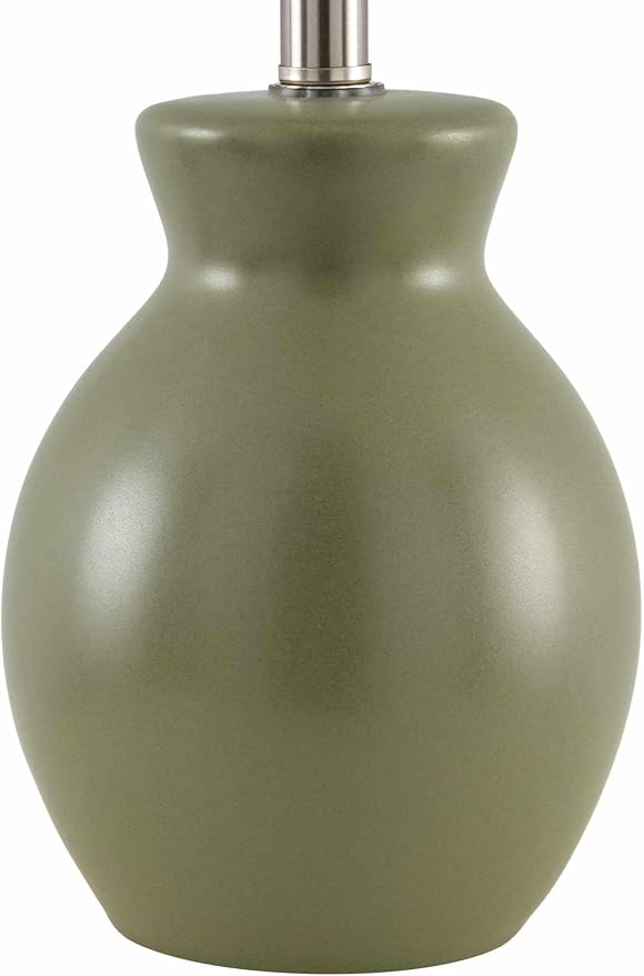 BoutiqueRugs Liliac Boho Ceramic Bedside Table Lamp for Bedroom Nightstand - End Side Lighting for Living Room - Shade Cotton - Green, White - 15" H