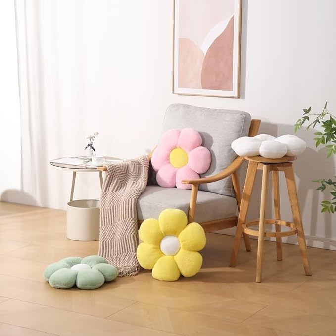 17.7 Inch White Flower Pillow – Daisy Shaped Cute Decorative Throw Pillow, Soft Floral Seating Cushion Floor Pillows for Sofa, Bed, Chair & Room Decor