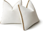 Decorative Neutral Linen Throw Pillow Covers 20x20 Inch Set of 2, Cream White Boho Farmhouse Pillow Covers with Braid Fringe for Sofa Bed Modern Couch Pillow Cases for Organic Home Decor