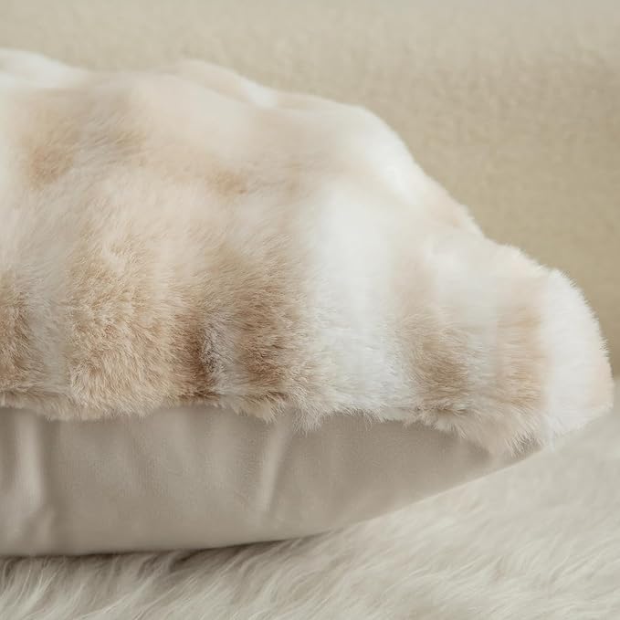 MANDIOO Pack of 2 Thick Plush Wool Decorative Throw Pillow Covers Super Soft Wave Bubble Fur Velvet Cushion Covers Pillow Shams for Couch Bed Living Room 12x20 Inch White Beige