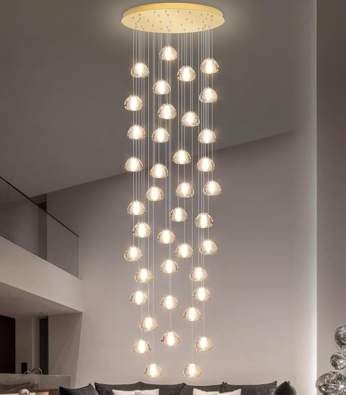 236'' Long Large Crystal Chandeliers LED Chandeliers for High Ceiling Handing Light Fixture for Entrance Hallway Foyer Staircase Lobby Gold