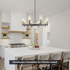 Black Chandeliers for Dining Room, Farmhouse Chandeliers 8 Light Dining Room Light Fixture with Clear Glass Shades Gold Pendant Lighting for Kitchen Island Living Room Entryway Staircase
