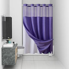 Furlinic Purple Small Stall No Hook Shower Curtain with Snap in Liner,Waffle Weave Heavy Duty Fabric Waterproof Bathroom Curtains,Washable Shower Curtain Set with See Through Window 36x72 Inch