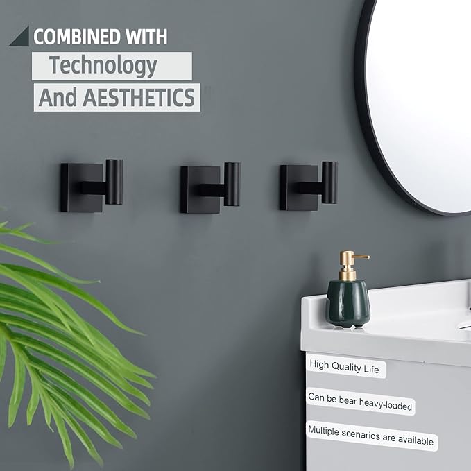 KOKOSIRI Robe Hook Bathroom Towel Coat Hooks Matte Black for Bath Kitchen Wall 3 Pack Stainless Steel B1013BK-P3