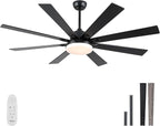 62 Inch Ceiling Fans with Lights,Large Modern Ceiling fan with Remote and 8 Wooden Blades,Dimmable,6 Speeds,Noiseless Reversible Indoor&Outdoor Fan for Bedroom,Patio,Living Room