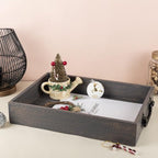 GoCraft Handmade Wooden Tray with Metal Handles – 15" x 11" x 2.5" Decorative Serving Tray in Grey Washed Finish – Versatile Tray for Breakfast in Bed, Lunch, Dinner, Appetizers, Coffee Table