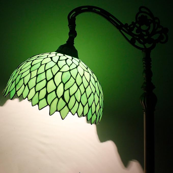 WERFACTORY Tiffany Lamp Floor Green Wisteria Stained Glass Arched Lamp 12X18X64 Inches Gooseneck Adjustable Corner Standing Reading Light Decor Bedroom Living Room S523 Series