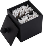 Cotton Swab Holder with Lid, Square Qtip Holder Bathroom Black, 2 Slot Resin Cotton Ball Canister Jar Cosmetics Makeup Countertop Organizer Containers Canister Apothecary Jar, Matte Black