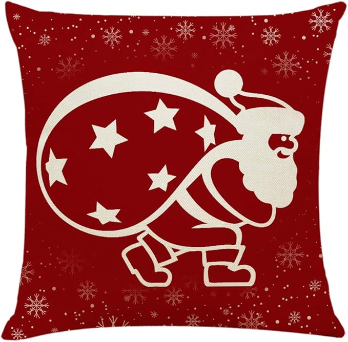 Ogrmar 4PCS 18"x18" Throw Pillow Covers Christmas Decorative Couch Pillow Cases Cotton Linen Square Cushion Cover for Sofa, Couch, Bed (Red and Beige)