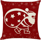 Ogrmar 4PCS 18"x18" Throw Pillow Covers Christmas Decorative Couch Pillow Cases Cotton Linen Square Cushion Cover for Sofa, Couch, Bed (Red and Beige)