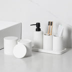 Bathroom Accessory Set - 6 Pieces Bathroom Accessories Set Complete with Soap Dispenser, Toothbrush Holders, Tumbler, Vanity Tray and 2 Qtip Holder for Home Organizer and Decor, White