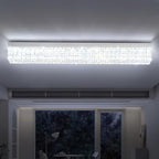 L 40" Modern Rectangle Chandelier Silver Rectangular Flush Mount Chandelier Crystal Ceiling Light Fixture for Dining Living Room Kitchen Island