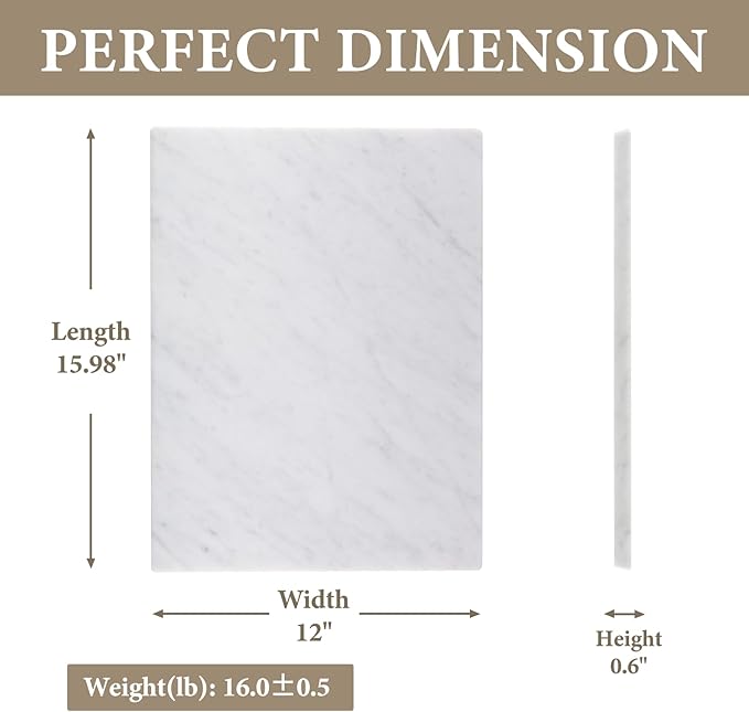 Koville Italian Carrara Marble Cutting Board for Kitchen, 16x12inch Large Hand Crafted Marble Slab for Cheese, Charcuterie, Pastry Board - Wedding Gift, House Warming Gift