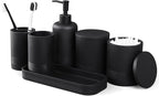 6-Piece Bathroom Accessories Set, Organizer Set with Soap Dispenser, Toothbrush Holder Set, Vanity Tray, Tumbler & 2 Cotton Swab Jars – Modern Stylish Bathroom Storage(Matte Black)