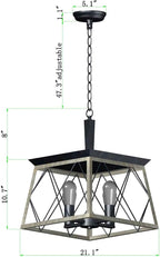 Q&S Farmhouse Vintage Chandelier, Rustic Pendant Light,Industrial Hanging Light Fixture for Dining Room Kitchen Island,Wrought Iron,ORB+Oak White 4 Lights E26 UL Listed