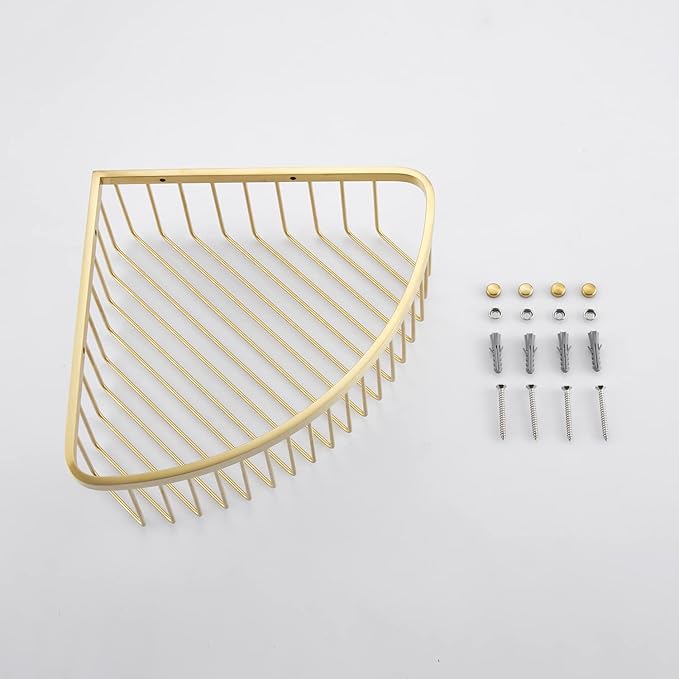 Corner Shower Caddy Organizer, SUS304 Stainless Steel Heavy Duty Rust-Proof Shelf Organizer, Wall Mounted Storage Rack for Bathroom Kitchen, Brushed Gold
