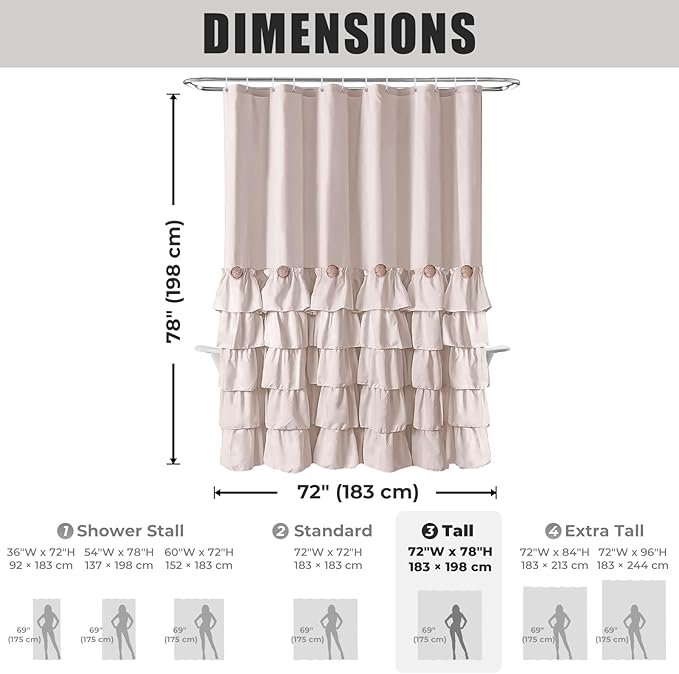 Seasonwood Beige Shower Curtain Cute Ruffle Shower Curtain Shabby Chic Farmhouse Style Design Girly Shower Curtains Button Country Style,72x78