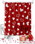 Vandarllin Red Shower Curtain, Love Heart Shower Curtains Set with Hooks, Waterproof Fabric Bathroom Curtains Decor Home Accessories, Stall Long 36 X 78 Inch