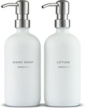 MaisoNovo Soap Dispenser 2-Piece Set | 16.9oz White Bottles with Silver Stainless Steel Pumps