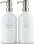 MaisoNovo Soap Dispenser 2-Piece Set | 16.9oz White Bottles with Silver Stainless Steel Pumps