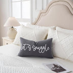 Sunkifover Let's Snuggle Decorative Lumbar Pillow Cover - 12x20 Inch Dark Grey Cotton Embroidery Throw Pillowcase for Bed, Bedroom, Living Room, Home Decor
