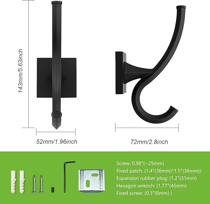 TUNNY 4 Pack Vintage Wall Hooks-Matte Black Coat Hooks Towel Hook for Hanging Heavy Duty Bathroom Hook Hat Hook Double Wall Mounted Coat Hanger