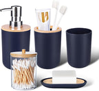 iMucci Bathroom Accessories Set 5Piece Navy Blue Bathroom Sets, Toothbrush Holder, Toothbrush Cup, Lotion Soap Dispenser, Soap Dish and Qtip Holder Bathroom Decor