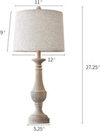 PoKat 27.25'' Table Lamp for Living Room with 2 USB Ports - Bedside Lamps for Night Stands, Farmhosue Nightstand Light Lamp, Mid Century Tall Lamp for Bedroom, Living Room, End Table, Distressed White
