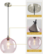 Pink Glass Pendant Lights Kitchen Island Globe Pendant Light Fixtures Modern Pendant Lighting for Bedroom Living Dining Room Light Fixture (9.84 in, 1 Pack)