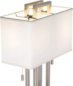 Possini Euro Design Modern Standing Floor Lamp Double Tier 62" Tall Brushed Nickel Silver Openwork Rectangular Off White Fabric Shade Decor for Living Room Reading House Bedroom Home