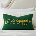 Sunkifover Let's Snuggle Decorative Lumbar Pillow Cover - 12x20 Inch Green and Gold Cotton Embroidery Throw Pillowcase for Bed, Bedroom, Living Room, Home Decor
