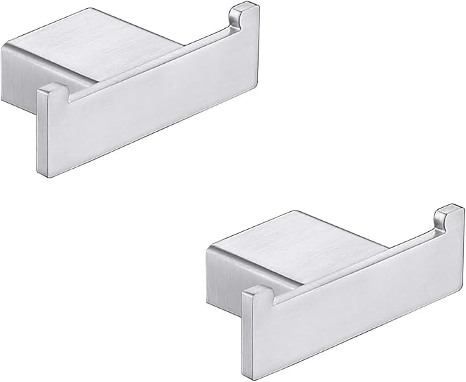 TASTOS Square Towel Hook Brushed Nickel 2Pack, Premium SUS304 Stainless Steel Bathroom Hooks Robe Coat Towel Holder Brushed Nickel Finilish