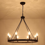 Black Wagon Wheel Chandelier Diam 26 inch 8 Light Black Farmhouse Chandeliers for Dining Room Rustic Round Pendant Light Fixtures for Living Room Kitchen Island Foyer Entryway
