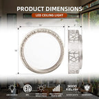 Flush Mount Ceiling Light, 12 Inch Dimmable LED Hallway Light Fixtures Ceiling, 15W 1100 Lumens 3000K Warm White, ETL Listed,Brush Nickel Fihished,Metal Body and Acrylic Lampshade