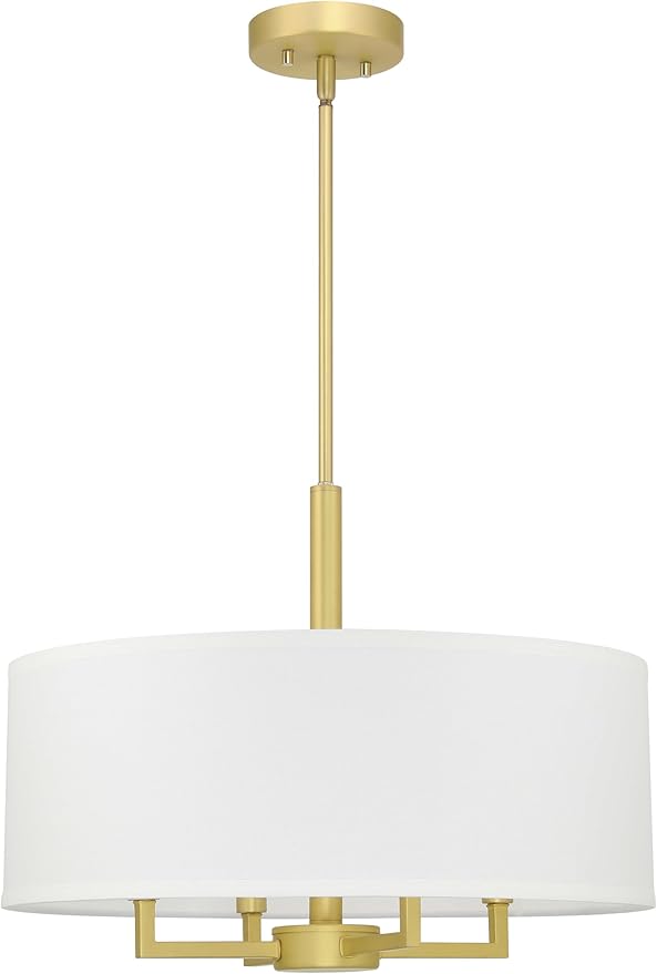 XiNBEi Lighting Pendant Light, Modern 4 Light Drum Pendant Lighting Adjustable Hanging Chandelier Ceiling Light for Living & Dining Room Satin Brass Finish XB-P1296-SB