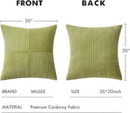 MIULEE Green Corduroy Pillow Covers Pack of 2 Boho Decorative Spliced Throw Pillow Covers Soft Solid Couch Pillowcases Cross Patchwork Textured Cushion Covers for Living Room Bed Sofa 20x20 inch