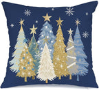 AACORS Christmas Pillow Cover 20X20 Inch Watercolor Christmas Tree Stars Decoration Holiday Farmhouse Winter Pillow Case for Sofa Couch Decor（Blue） AA608-20
