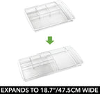 mDesign Expandable Makeup Organizer for Bathroom Drawers, Vanities, Countertops: Organize Makeup Brushes, Eyeshadow Palettes, Lipstick, Lip Gloss, Blush, Concealer - Adjustable Width - Clear