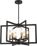 Dining Room Light Fixture,Farmhouse Geometric Chandeliers Black and Gold Kitchen Island Light,6-Light Modern Industrial Chandelier for Foyer Entryway Stairway,UL-Listed