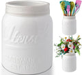 Comfify Wide Mouth Mason Jar Utensil Holder Decorative Kitchenware Organizer Crock - Perfect Cookware Gift - White, Large Size 5.4x6.75