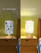Astronaut Kids Table Lamp, Astronauts Room Decor for Boys,3 Level Dimmable Wood Nightstand Desk Base Flaxen Fabric Shade for Bedroom Living Room,Astronauts Gifts for Boys