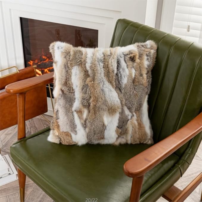 Rabbit Hide Skin Fur Pillowcase Throw Decorative for Living Room,Beds Cushion Cover Fur Pillow Case Cushion Cover (Yellow 50×50cm（20in×20in）